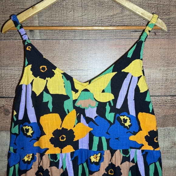 🌻 Roxy Waiting Line Floral Printed Tiered MIDI Dress size Medium Sundress - Picture 5 of 12